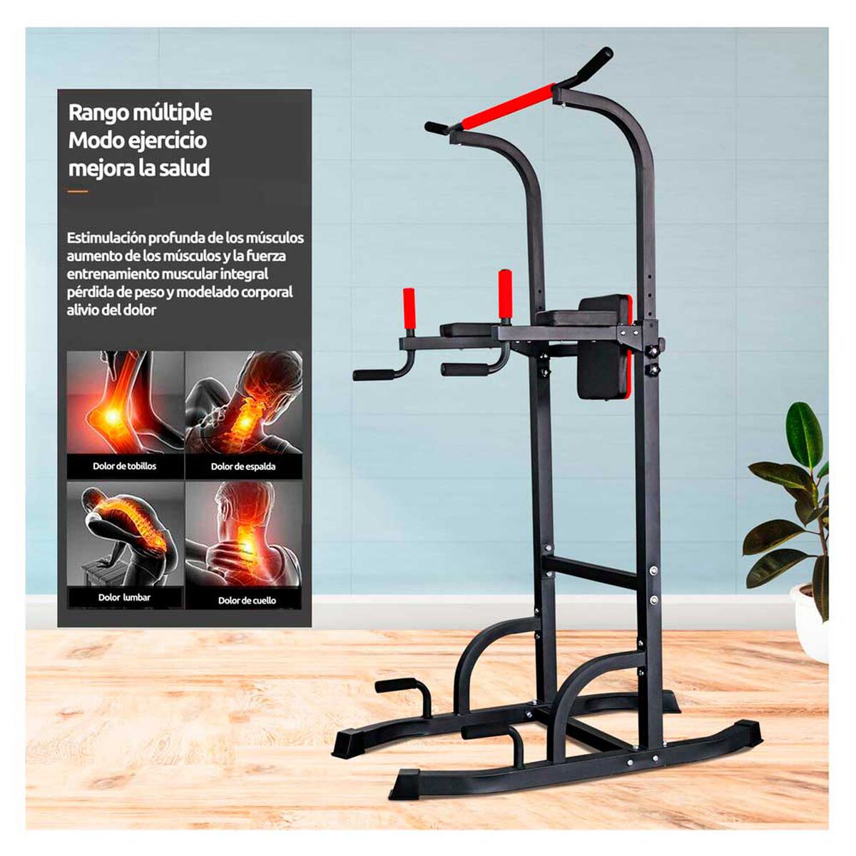 Torre Multifuncional de Ejercicios Fitness K-FIT + Set de Mancuernas K-FIT con Barra Ajustable 20Kg