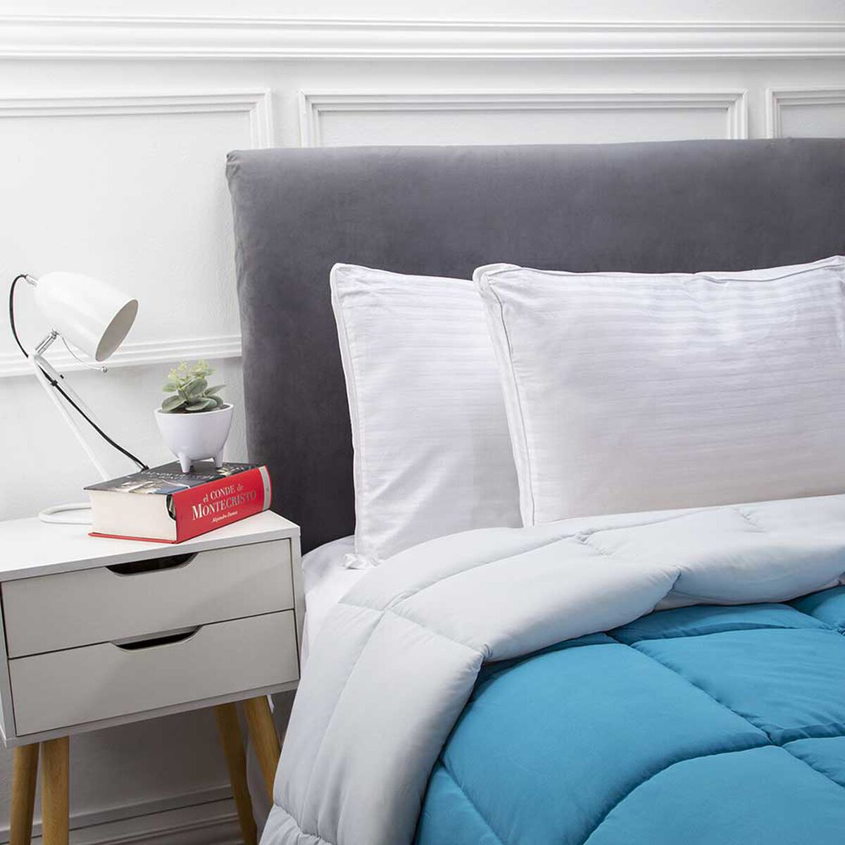 Plumón Bicolor Casanova 1,5 Plazas Liso Azul Plata