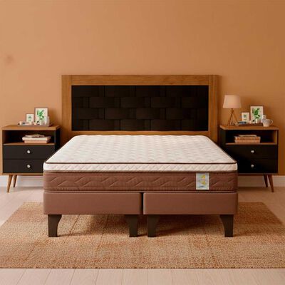 Combo Cama Europea Rosen Base Dividida 2 Plazas New Style 4 Plus + Respaldo + 2 Veladores Dreams 2 Plazas Treliza Negro