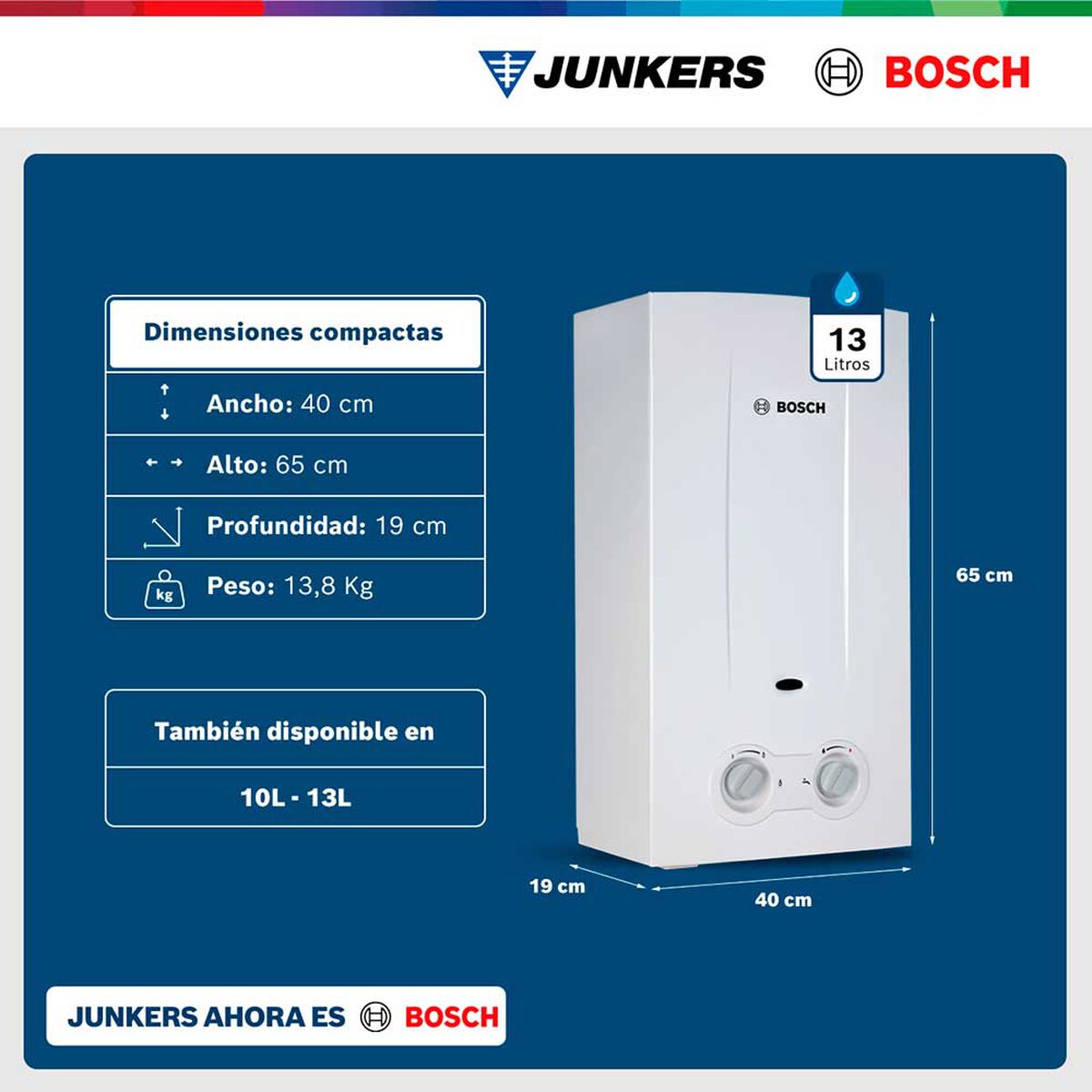 Calef&oacute;n 13 litros gas natural tiro natural Junkers Bosch Therm 2200