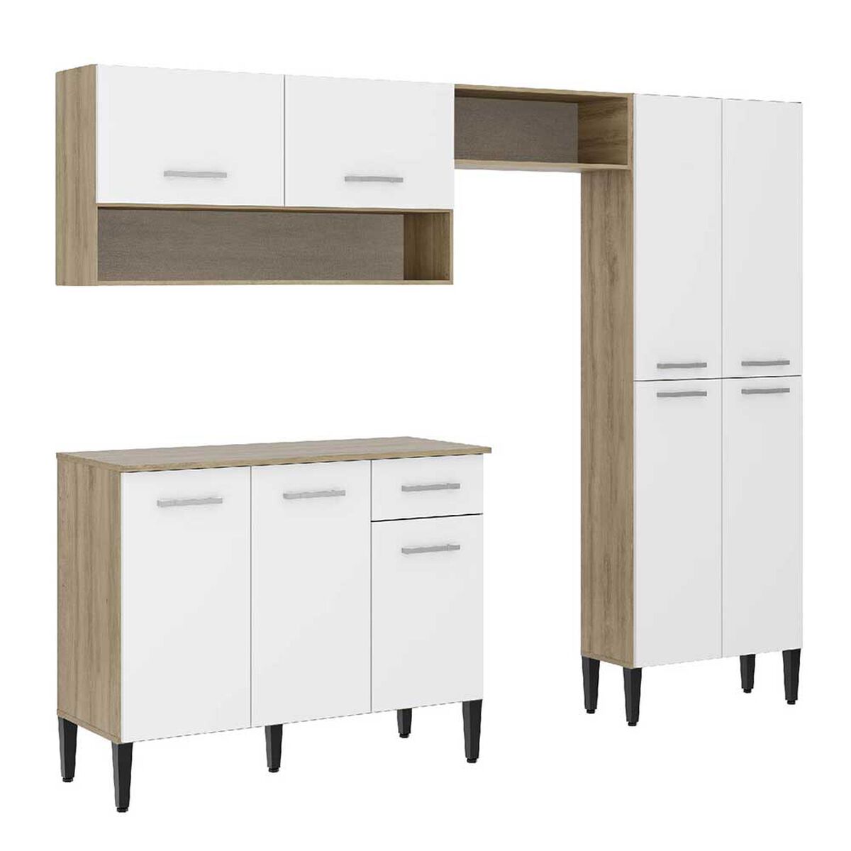 Combo Mueble de Cocina Roca Arizona 1 Cajón 9 Puertas Blanco + Cocina a Gas Midea MCG-4QSG20NS 4 Quemadores