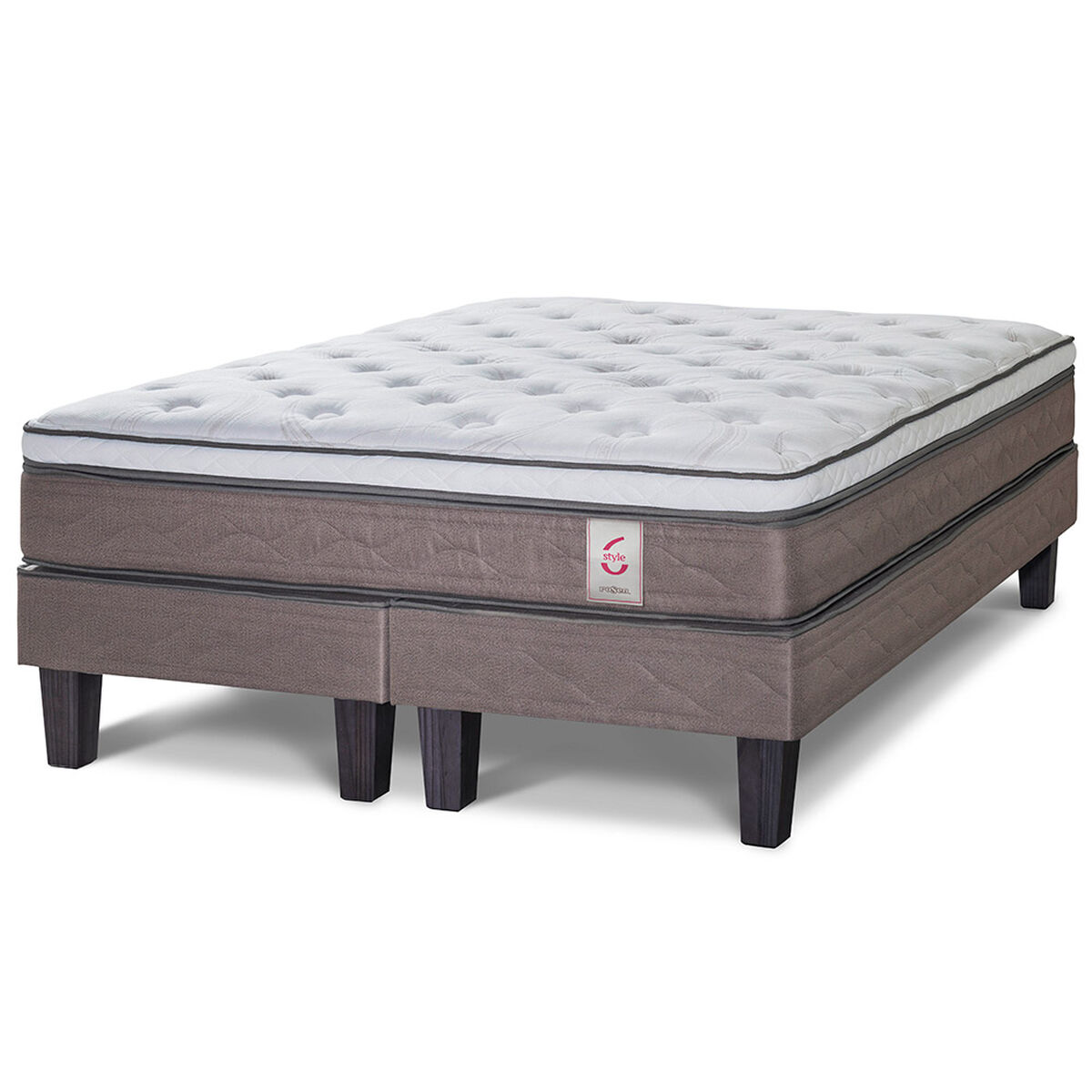 Combo Cama Europea Rosen Base Dividida 2 Plazas New Style 6 + Respaldo + 2 Veladores Casanova 2 Plazas Naturale Gris