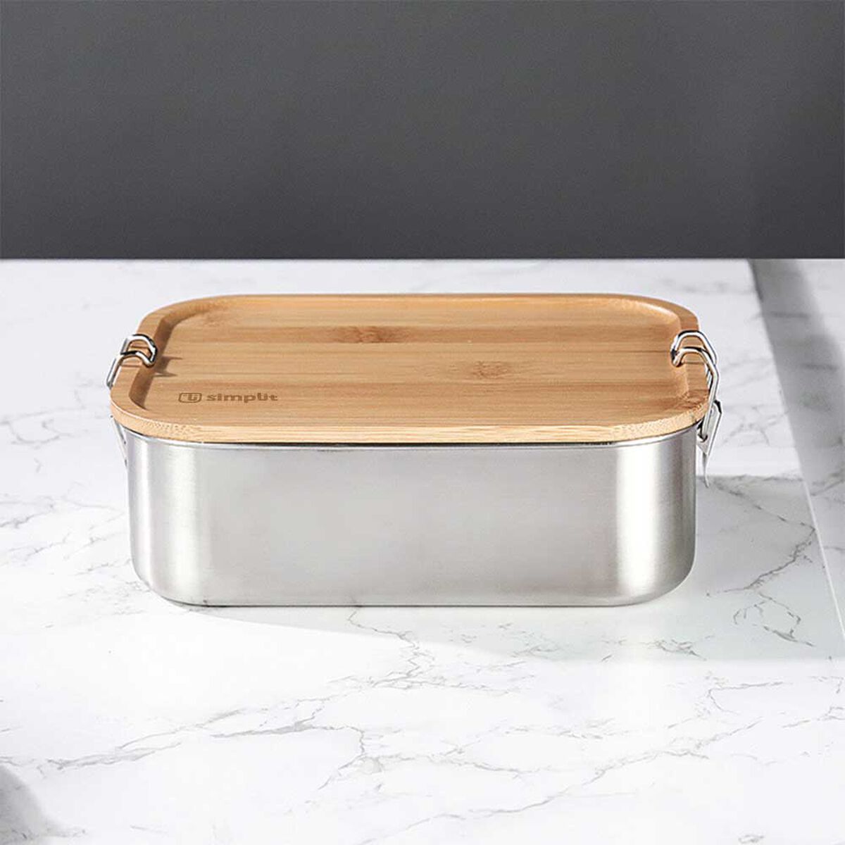 Tupper de Acero Inoxidable Tapa Madera Simplit Blanco 800 ml
