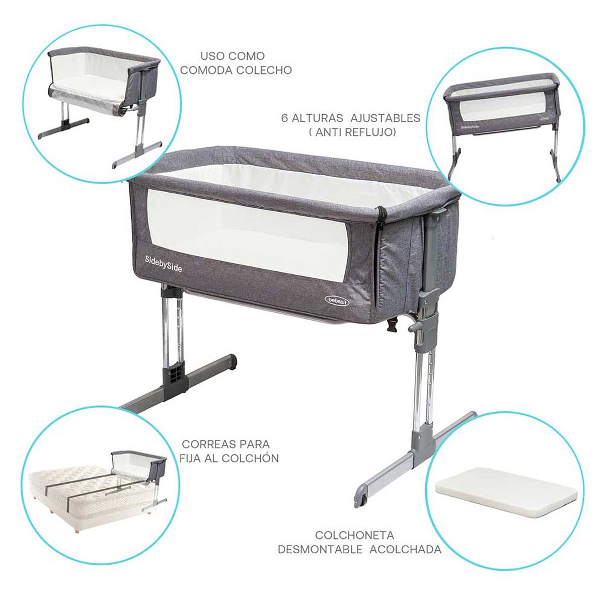 Cuna Colecho Ajustable Beige Bebesit