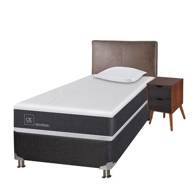 Imagen 2 del producto Box Spring CIC 1,5 Plazas New Ortopedic + Respaldo + Velador Baker + Almohada
