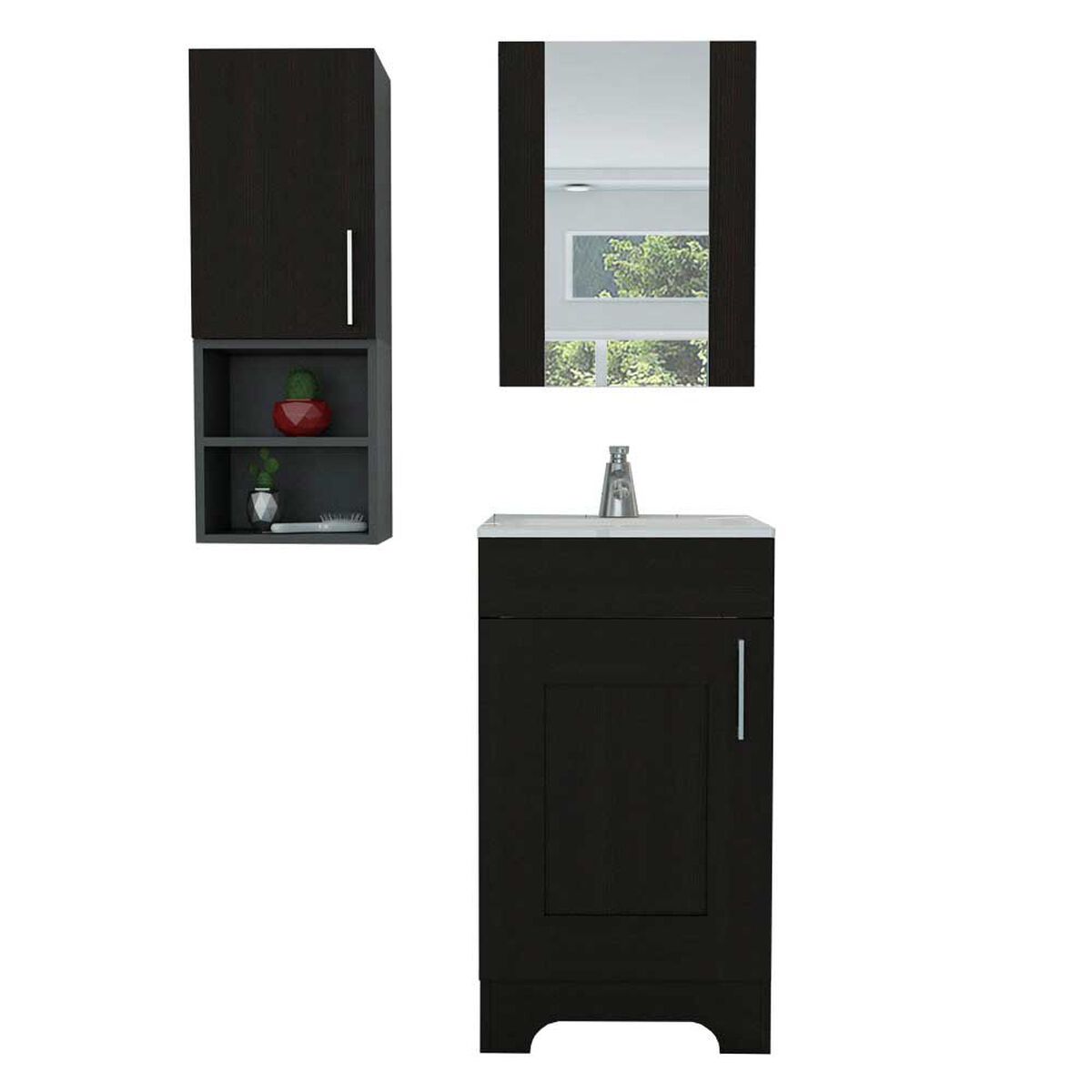 Combo Botiqu&iacute;n + Mueble Lavamanos + Mueble Optimizador TuHome My Bath Miel Wengue