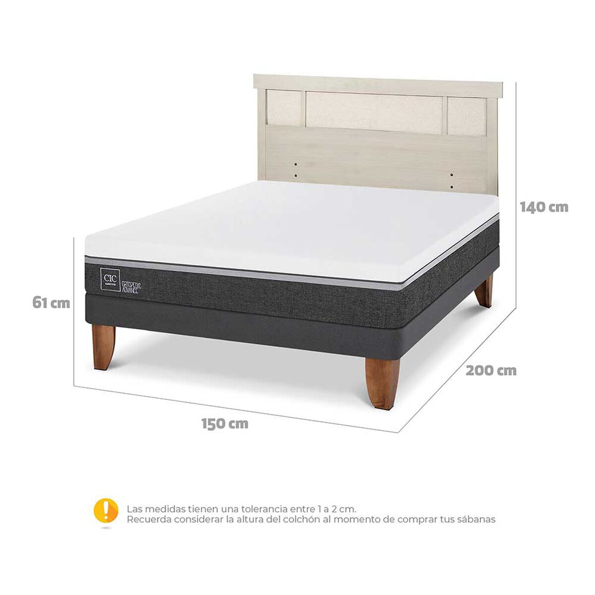 Cama Europea CIC 2 Plazas Ortopedic Advance + Respaldo Dublin Alpino