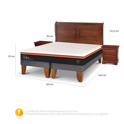 Imagen 2 del producto Cama Europea CIC Base Dividida 2 Plazas Bee Comfort + Respaldo + 2 Veladores