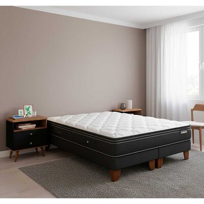 Combo Cama Europea Belsogno Base Dividida 2 Plazas Premium + Respaldo + 2 Veladores Dreams 2 Plazas Treliza Negro