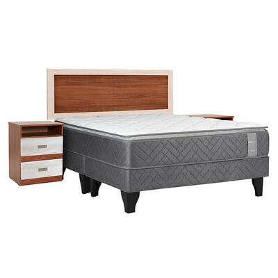 Cama Europea Celta Base Dividida King Carbono + Respaldo + 2 Veladores Alicante