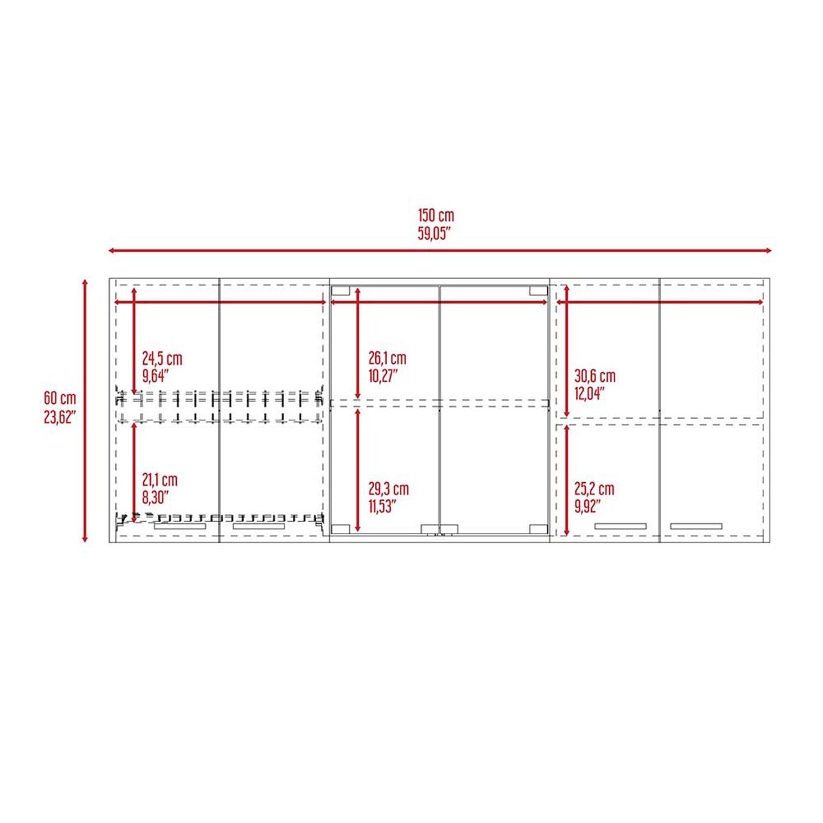 Mueble Superior de Cocina Tuhome 150 Vidrio 6 Puertas Blanco