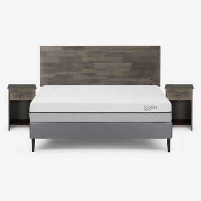 Cama Europea Rosen 2 Plazas Pratta + Respaldo + 2 Veladores Tabor Grafito