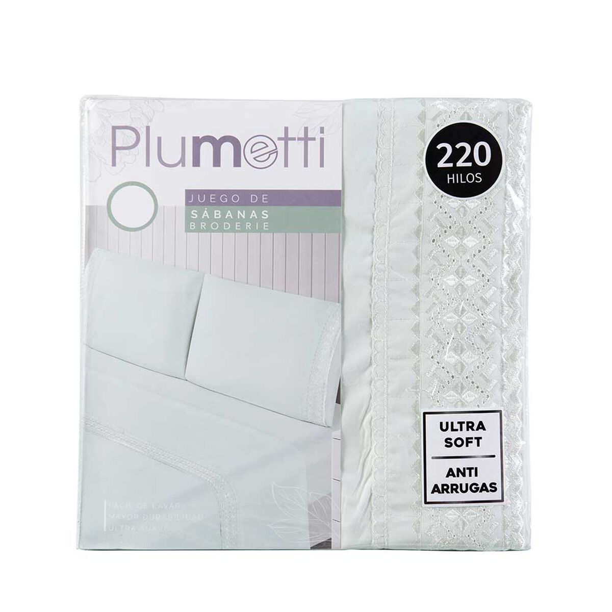 Juego de Sábanas Liso Plumetti 1,5 Plazas Broderie Celeste