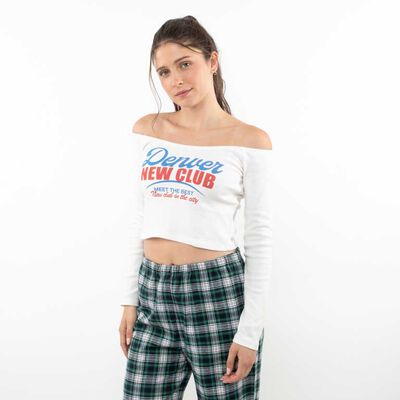 Polera Crop Con Estampado Manga Larga Mujer Icono