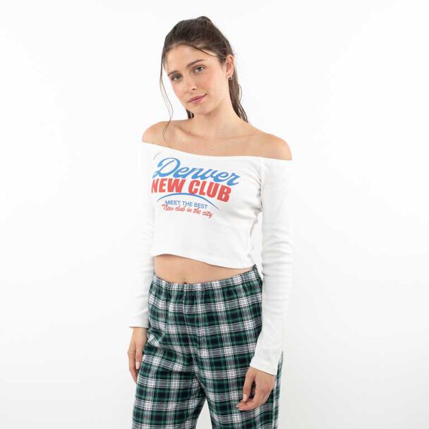 Polera Crop Con Estampado Manga Larga Mujer Icono