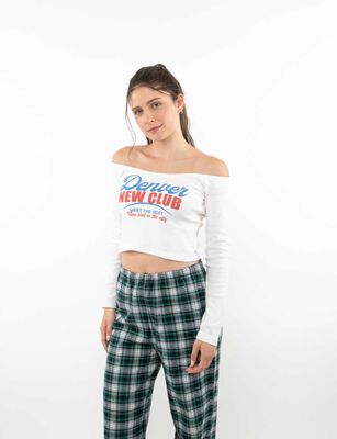Imagen 1 del producto Polera Crop Con Estampado Manga Larga Mujer Icono Blanco