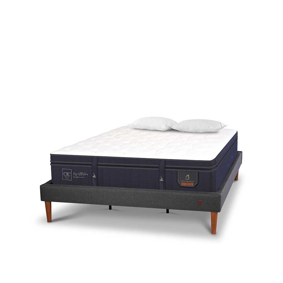 Cama Europea CIC King S&uacute;per Premium + Almohadas Viscoel&aacute;sticas