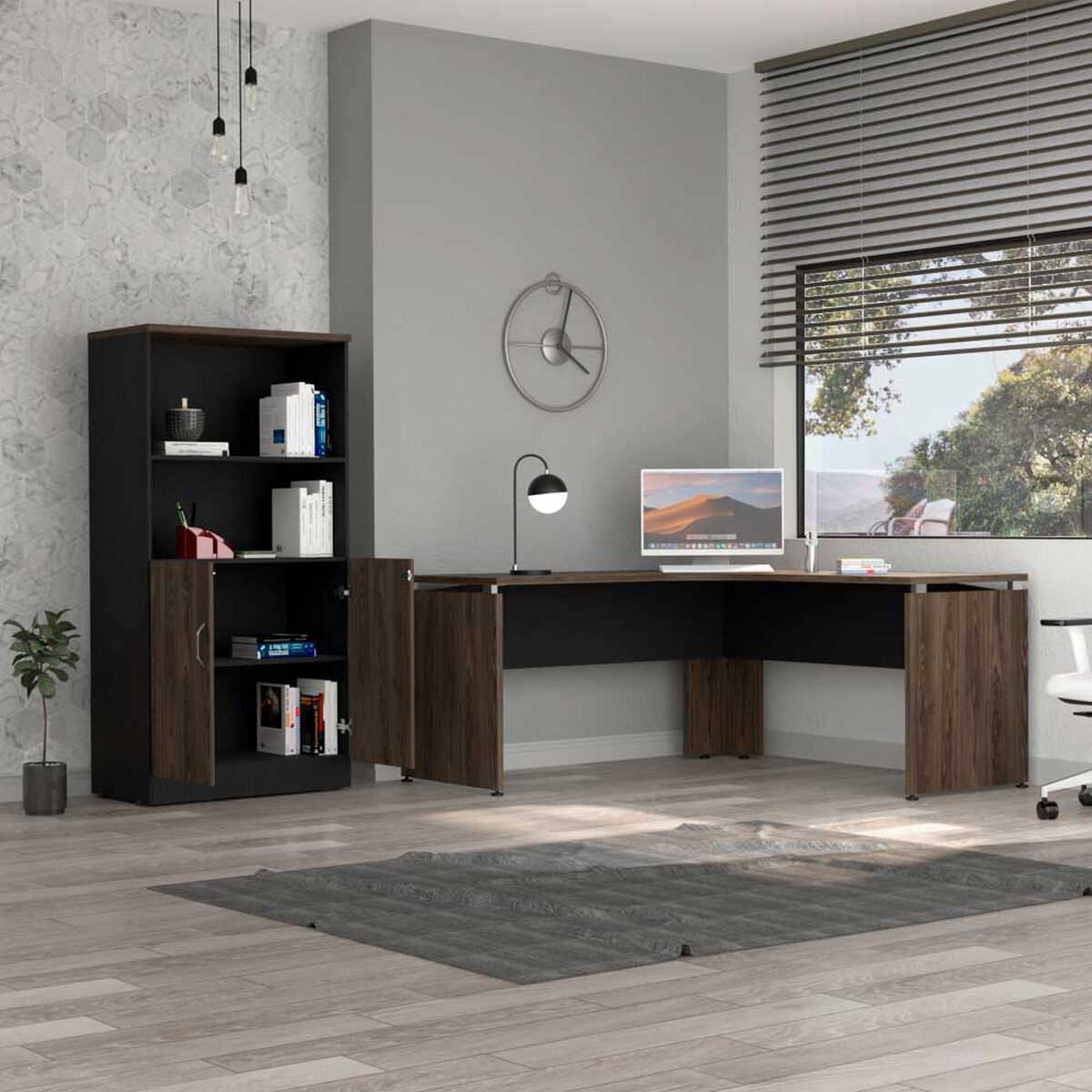 Combo Escritotio + Biblioteca 2 Puertas TuHome Home Office Negro Soft-Co&ntilde;ac