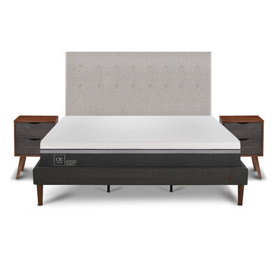 Cama Europea CIC King Ortopedic Advance + Respaldo Tigris + 2 Veladores