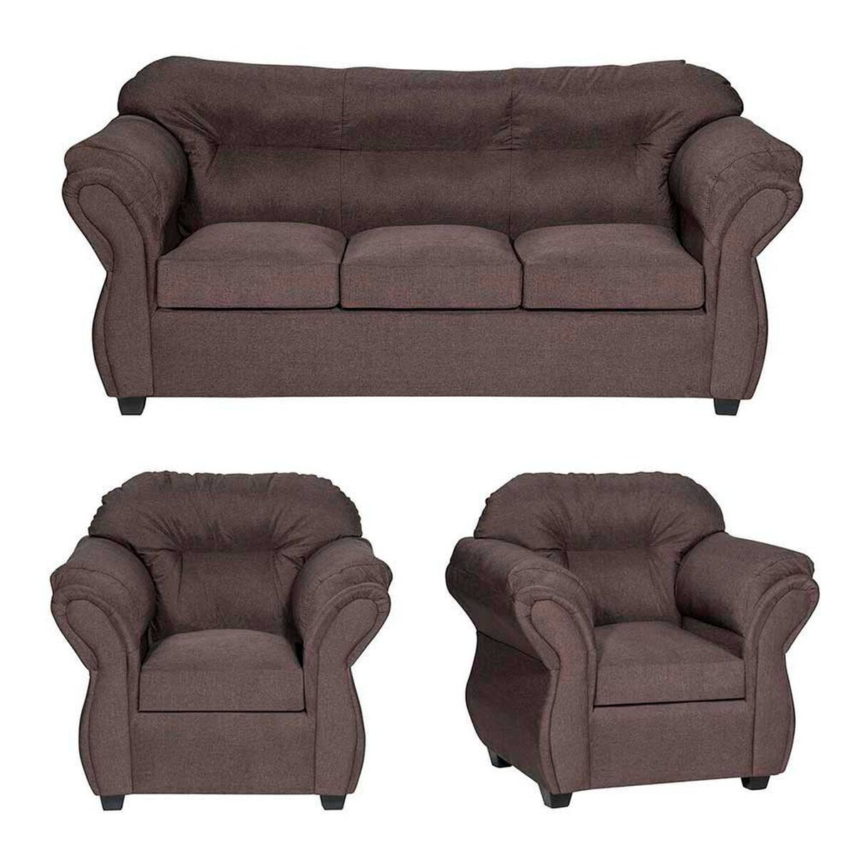 Juego de Living Dise&ntilde;o A&M Home Catalina Sof&aacute; 3 Cuerpos + 2 Sillones 1 Cuerpo Chocolate