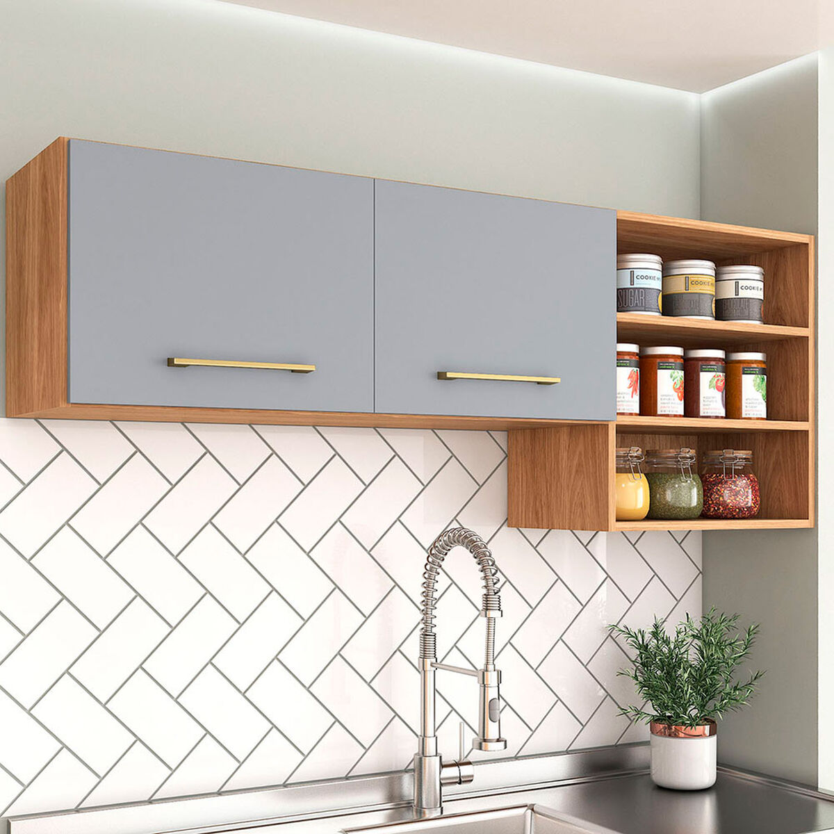 Mueble Aereo Cocina Vekkahome 2 Puertas Alba Caf&eacute;