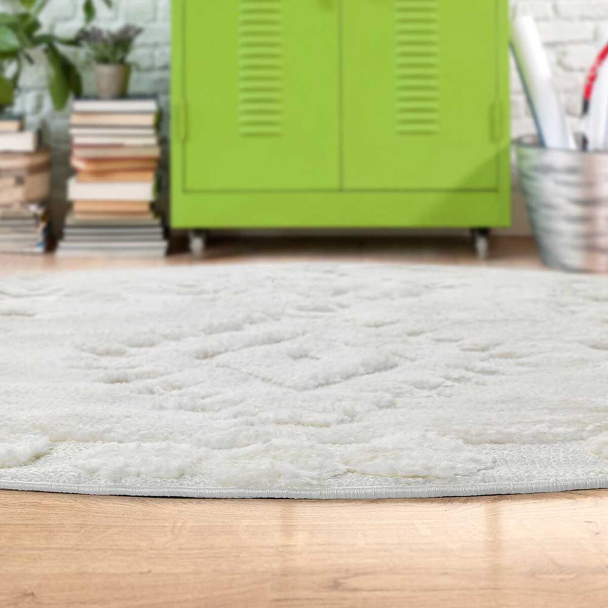 Alfombra Redonda Modalfo Palafito Blanca 160 x 160 cm