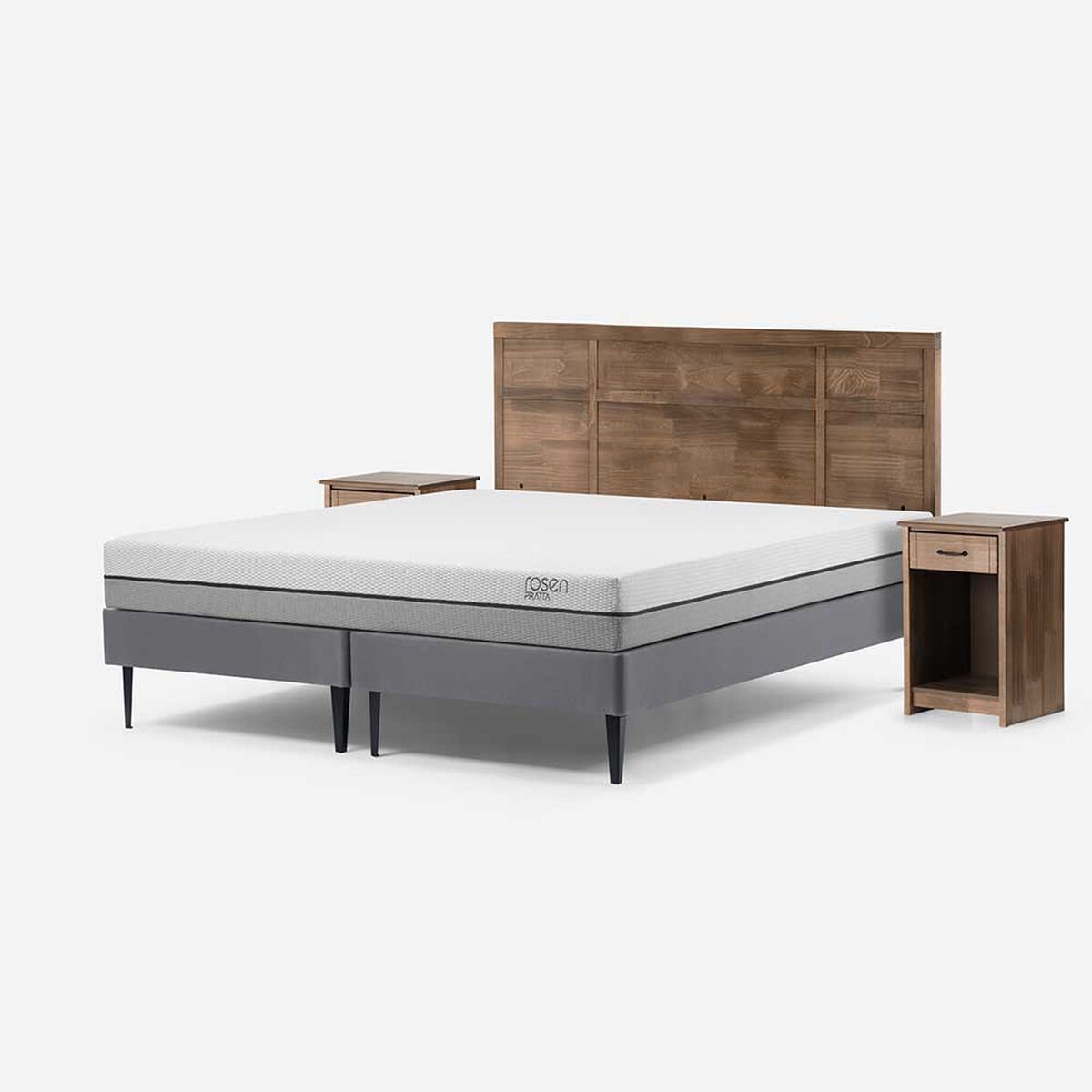 Cama Europea Rosen Base Dividida King Pratta + Respaldo + 2 Veladores Robin