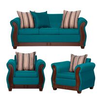 Juego de Living Ruzam Mobel Atenas Sofá 3 Cuerpos + Dos Sillones 1 Cuerpo Lino Turquesa