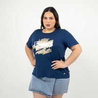 Polera Con Estampado Manga Corta Mujer Extralindas Azul, Beige, Blanco, Crudo, Morado