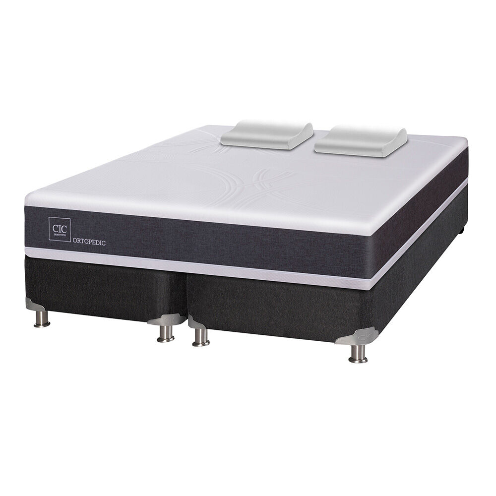 Box Spring CIC Base Dividida King Ortopedic + Almohadas