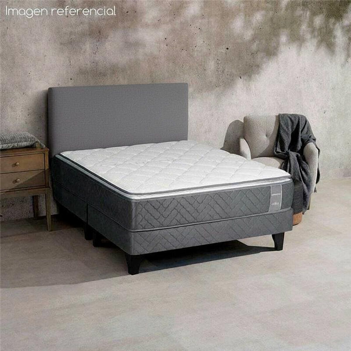 Cama Europea Celta Base Dividida 2 Plazas Carbono + Respaldo Acolchado