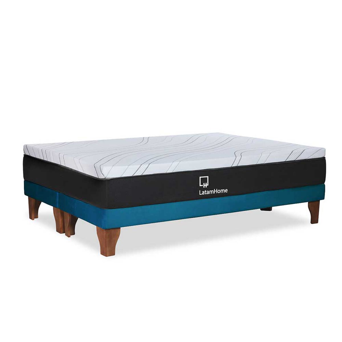 Cama Europea Latam Home Base Dividida 2 Plazas Zen Top Foam Visco Velvet Azul Petróleo