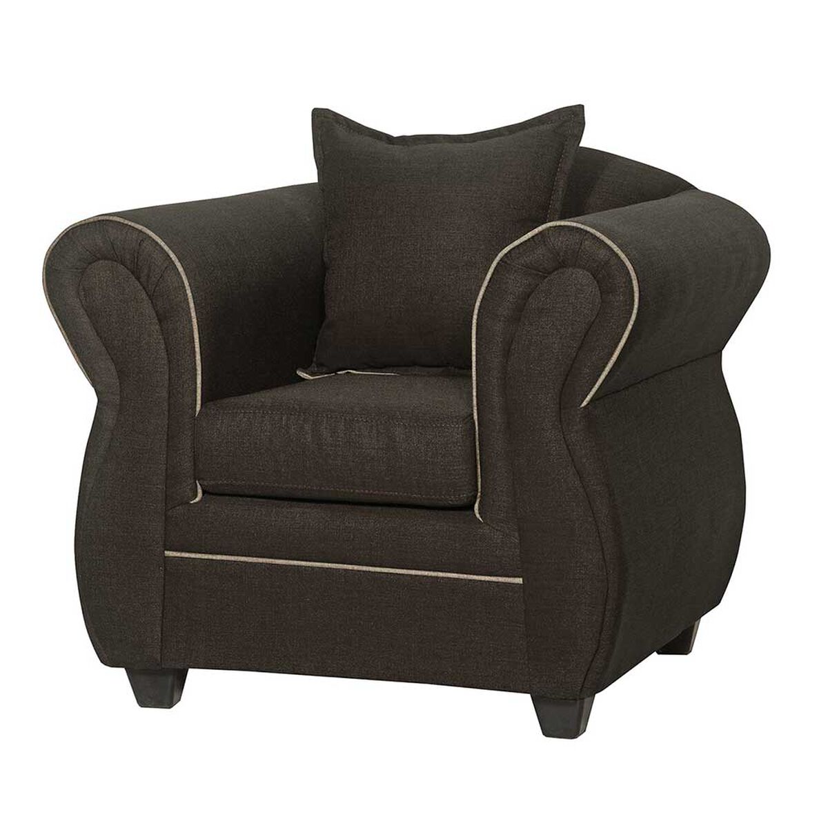 Juego de Living Black Factory Emili Sofá 3 Cuerpos + Dos Sillones 1 Cuerpo Café