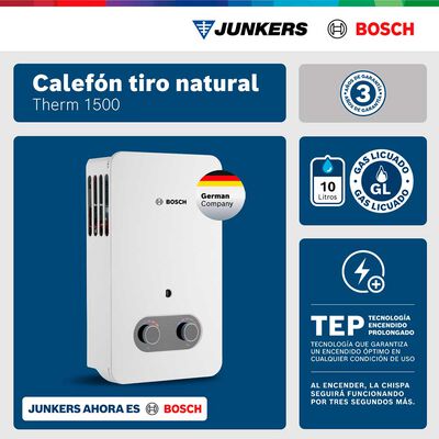 Imagen 2 del producto Calefón 10 litros gas licuado tiro natural Junkers Bosch Therm 1500