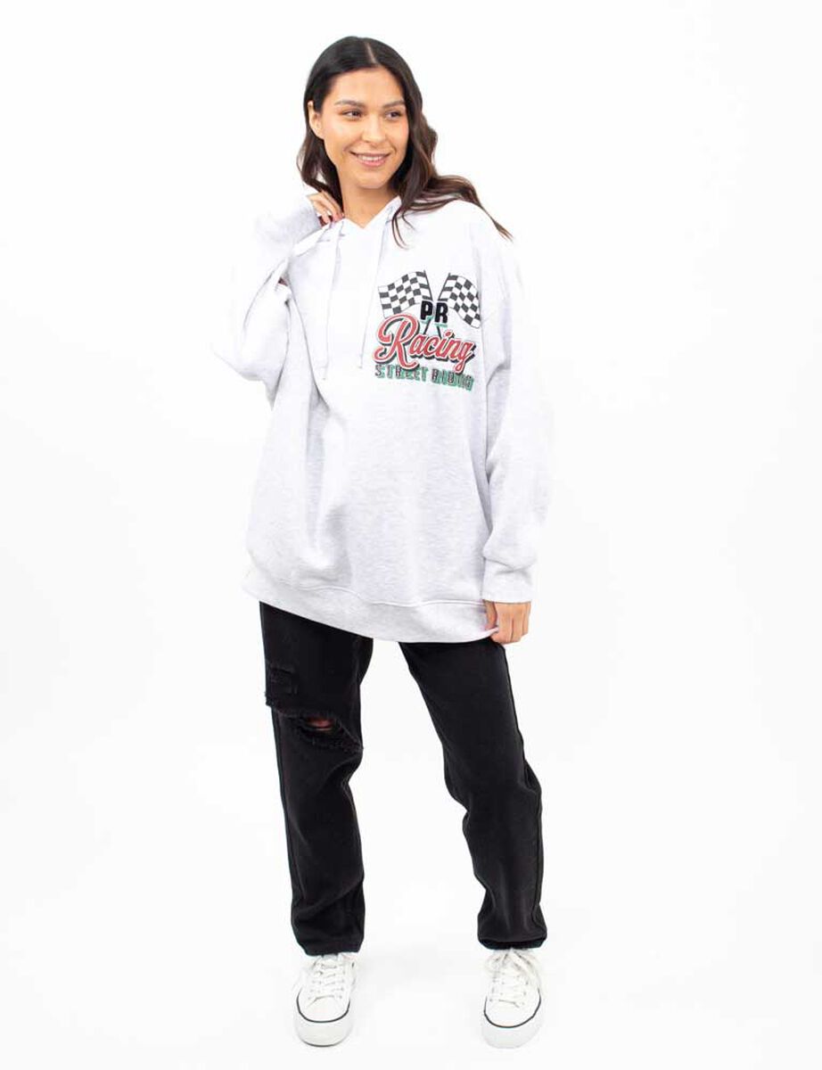 Polerón Hoodie Con Estampado Oversized Mujer Icono