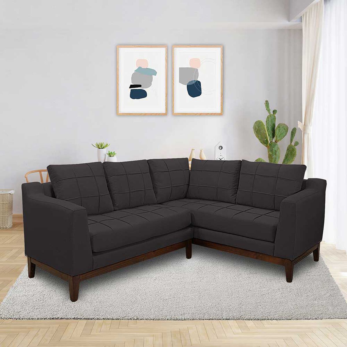 Sof&aacute; Seccional Derecho Living Factory Roble 5 Cuerpos Chocolate