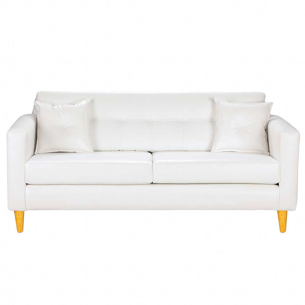 Juego de Living Bodevir New Retro PU 04 Sofá 3 Cuerpos + Dos Pouf 1 Cuerpo Blanco 