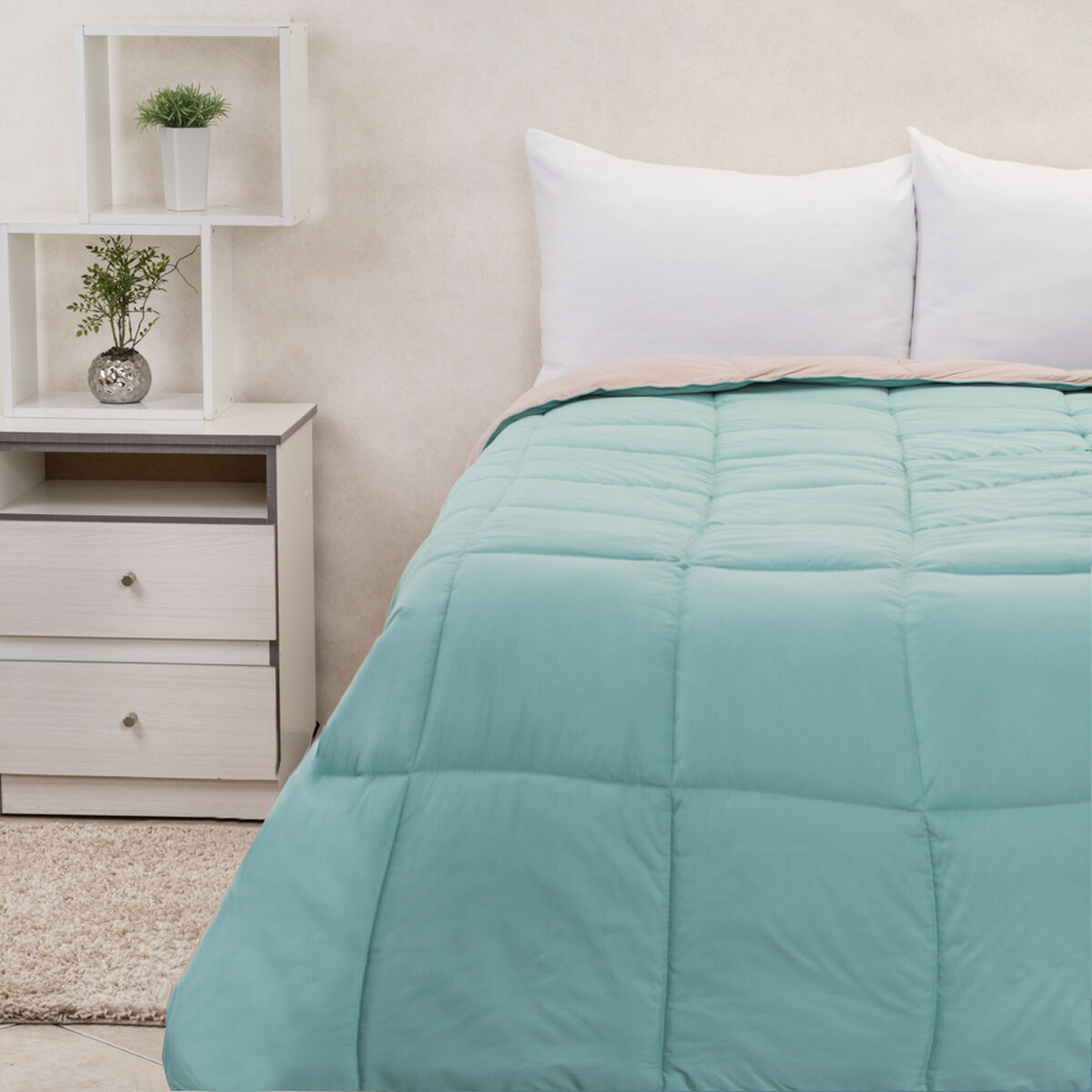 Plumón Bicolor Casanova 2 Plazas Turquesa Beige