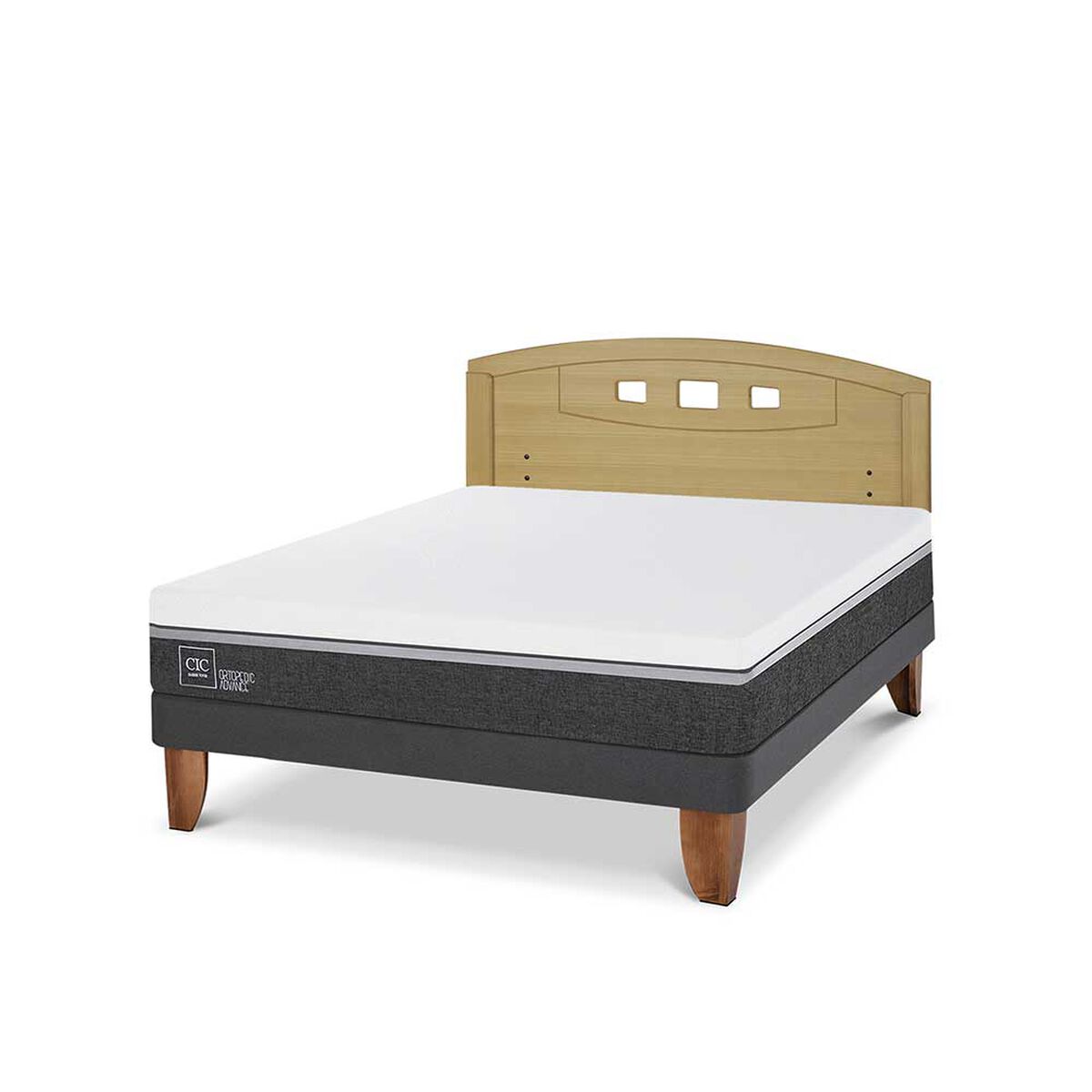 Cama Europea CIC 2 Plazas Ortopedic Advance + Respaldo Gales Mostaza