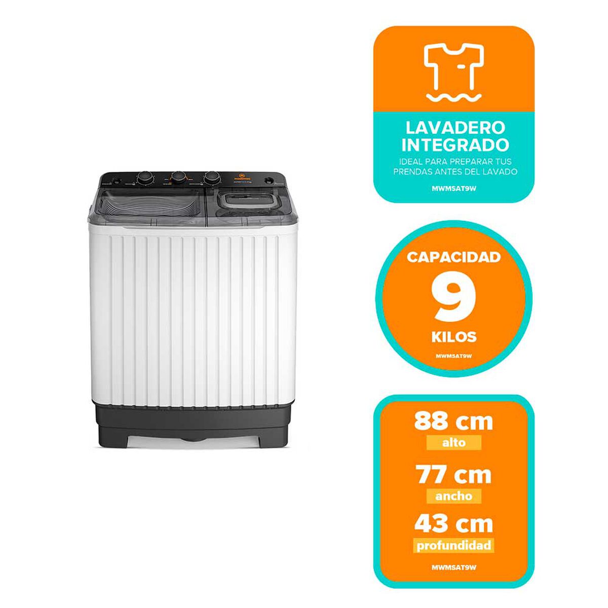 Lavadora Semi Autom&aacute;tica Mademsa MWMSAT9W 9 kg