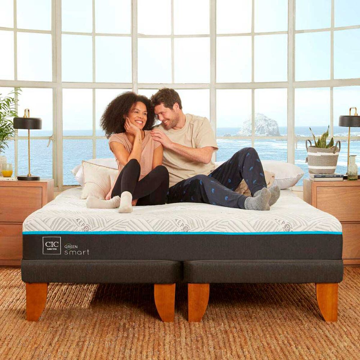 Cama Europea CIC Green Infinity King + 1 Respaldo Villarrica Gris