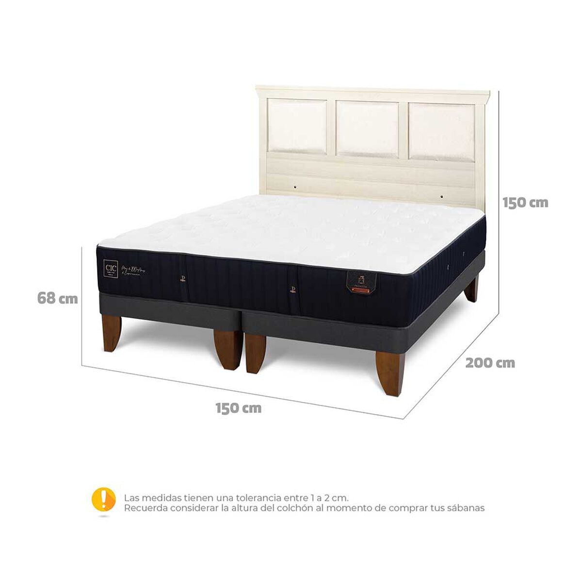 Cama Europea CIC Base Dividida 2 Plazas Premium + Respaldo Torino Alpino