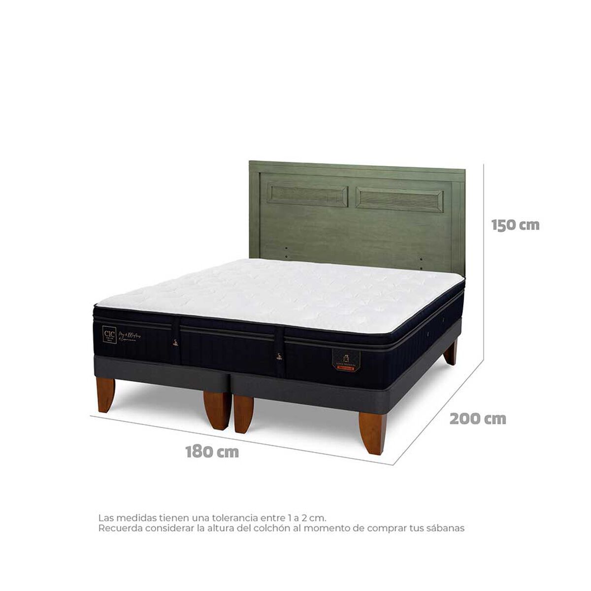 Cama Europea CIC Base Dividida King S&uacute;per Premium + Respaldo Milan Olivo