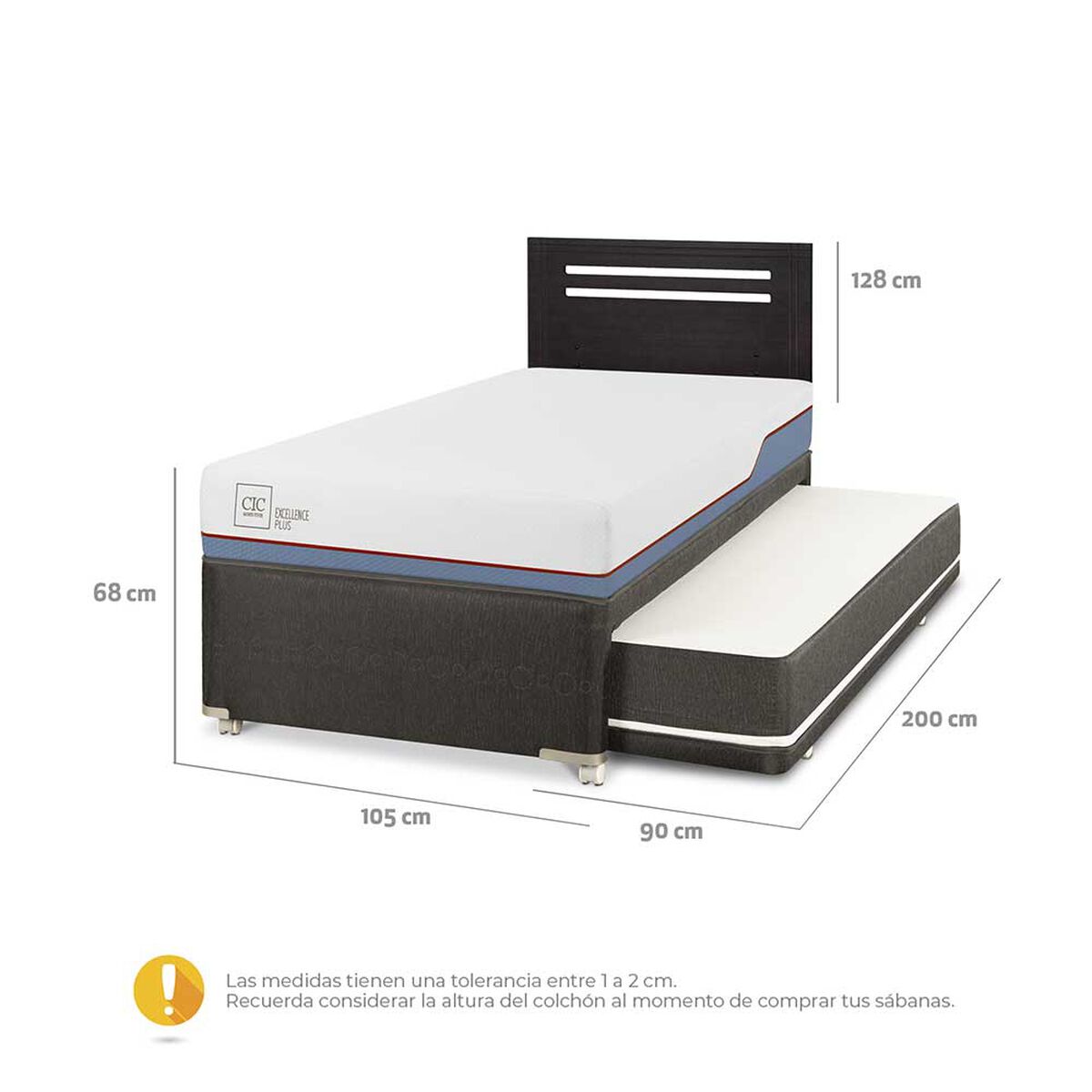 Cama Nido CIC 1,5 Plazas Excellence Plus + Respaldo Munich Negro