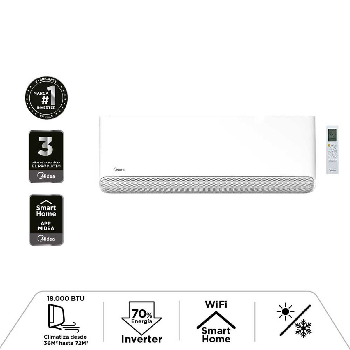 Aire Acondicionado Split  Midea Breezeless Fr&iacute;o Calor 18.000 BTU/h Inverter
