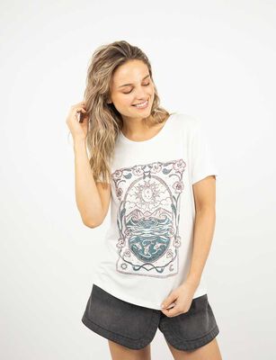 Imagen 1 del producto Polera Con Estampado Manga Corta Mujer Icono Blanco, Marengo, Marfil, Navy, Negro