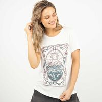 Polera Con Estampado Manga Corta Mujer Icono Blanco, Marengo, Marfil, Navy, Negro