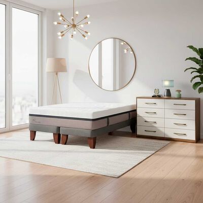 Combo Cama Europea CIC Base Dividida 2 Plazas Balance + C&oacute;moda Casanova Charlotte Nogal 8 Cajones