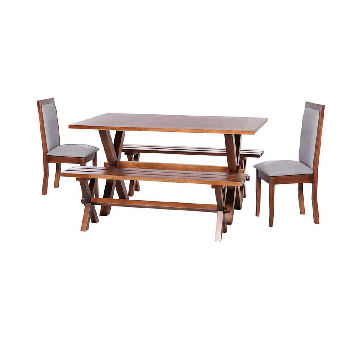 Juego de Comedor Latam Home Sevilla Girona 2 Sillas + 2 Bancas Lino Gris Claro