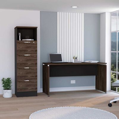 Combo Escritotio + Archivador 4 Puertas TuHome Home Office Negro Soft-Coñac